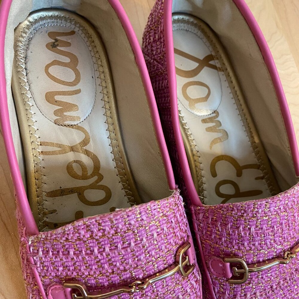 Sam Edelman Pink Tweed Loafers with Gold Hardware - Picture 3 of 8